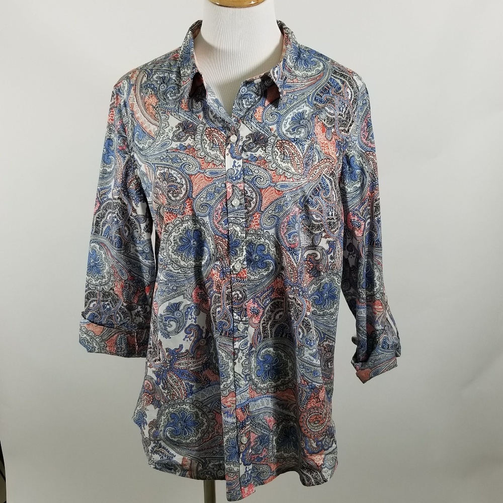 Charter Club Relaxed Fit Button Down Paisley Sz 14